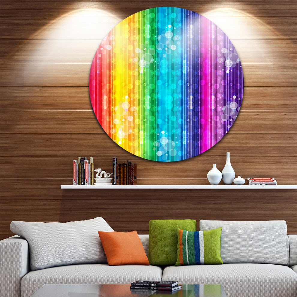 Rainbow Effects Illustration, Abstract Large Disc Metal Wall Art, 23"