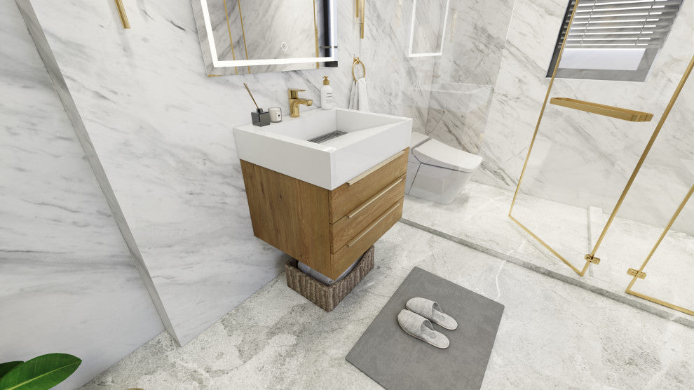 Madison 24" Wall Mounted Vanity with Reinforced Acrylic Sink, Oak