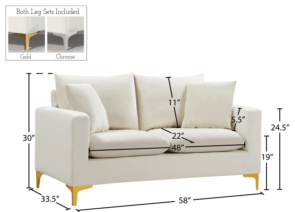 Naomi Velvet Upholstered Loveseat, Cream