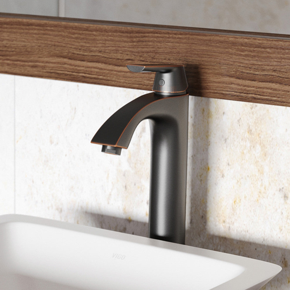 VIGO Linus 12" H Single Handle Single Hole Bathroom Vessel Faucet, Antique Rubbed Bronze, With Pop-Up Drain