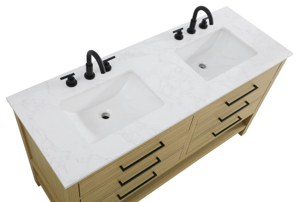 Home Living 54" Double Bathroom Vanity, Honey Brown