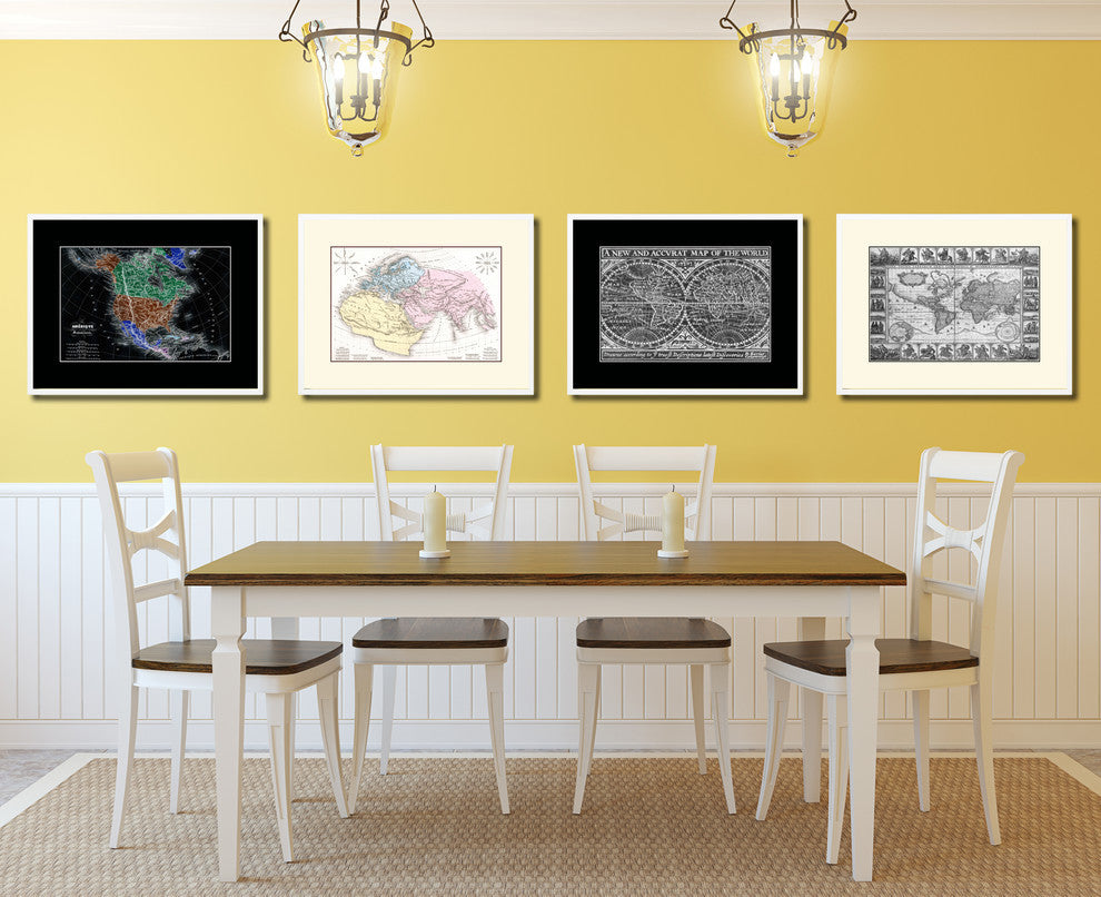 World In The Time Of Ptolomy Old Map Print On Canvas With Frame 28" X 37"