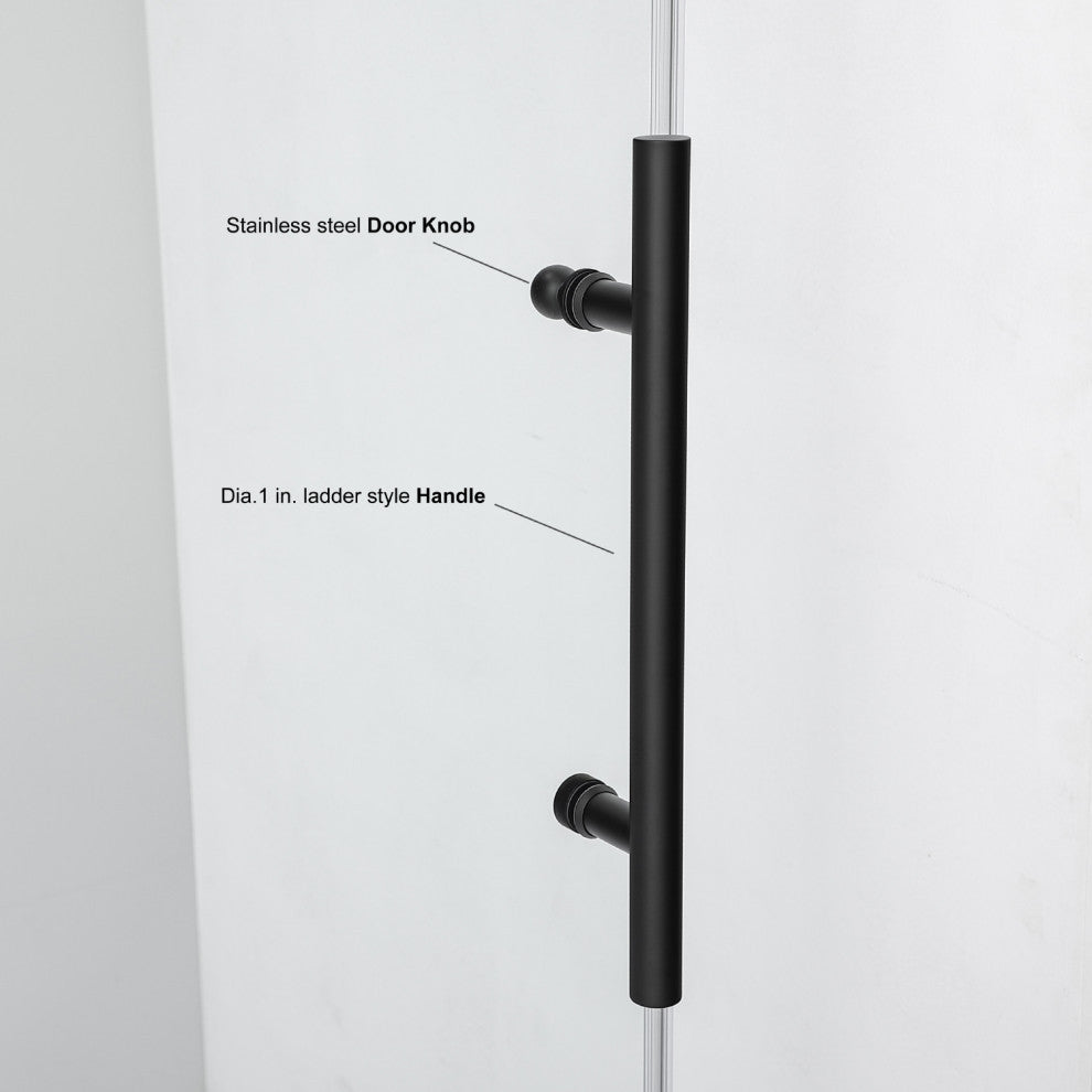 Villena Single Sliding Frameless Shower Door, Matte Black, 68"