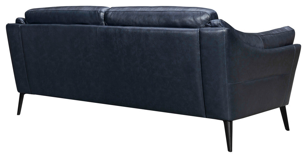 Franz 87" Modern Genuine Leather Sofa, Blue Midnight