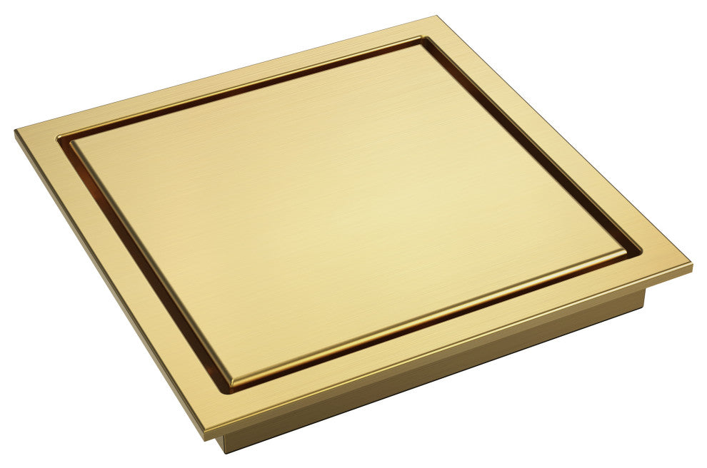 EVERSTEIN Invisible 6" Square Shower Drain, Dual-Sided Design, Brushed Gold