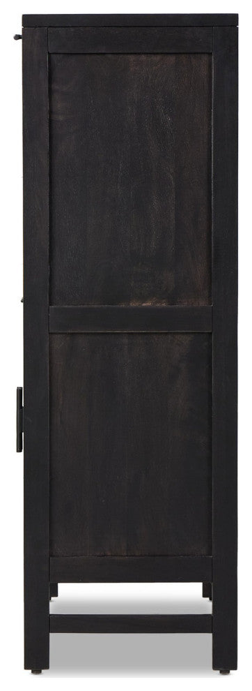 Caprice Bar Cabinet Black Natural Cane, Black Wash Mango, Gunmetal