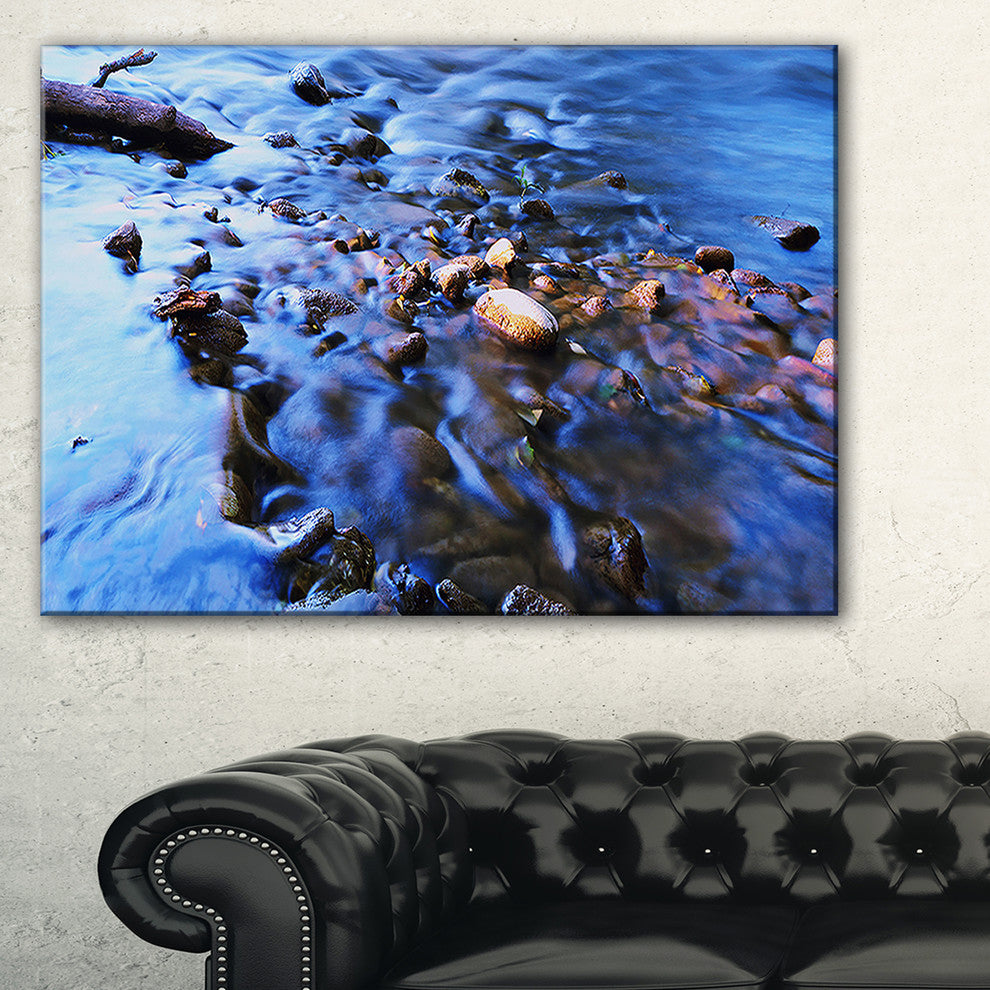 "Rock Blue River Panorama" Oversized Beach Canvas Artwork, 32"x16"