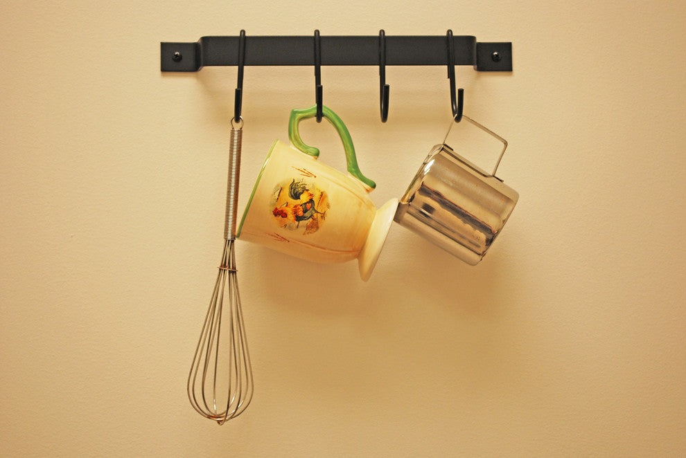 12" Bar Rack: Black with 4 Black Regular Hooks Hooks