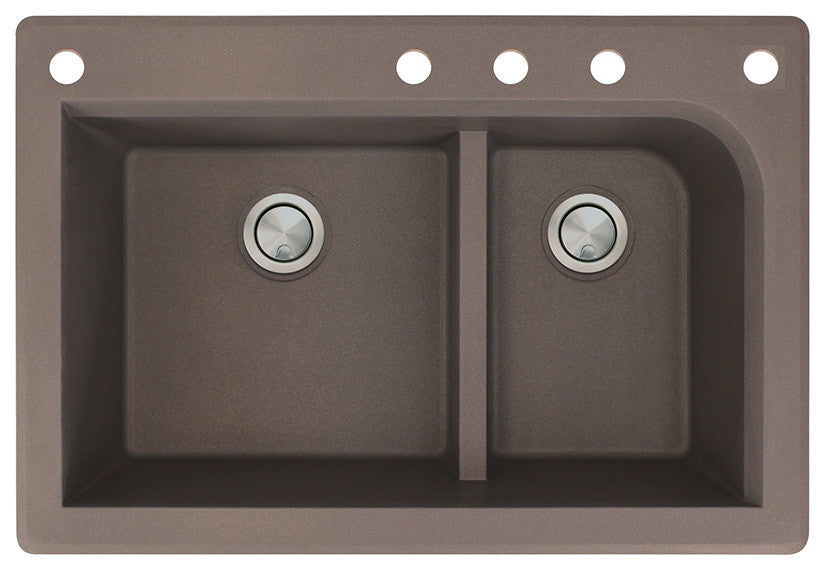 Radius 33" silQ Granite Double Bowl Kitchen Sink with 5 Holes in Espresso