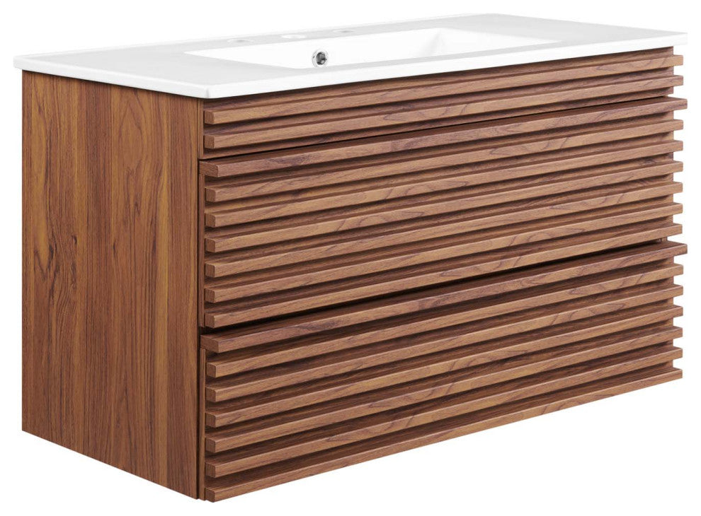 Render 36" Wall-Mount Bathroom Vanity Walnut White