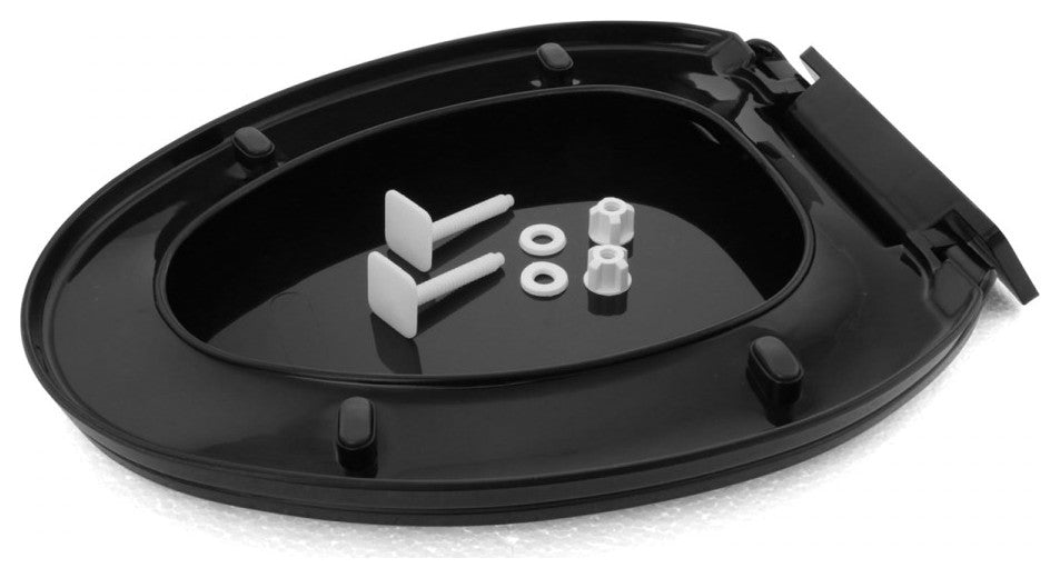 Black Elongated Toilet Seat with Non Slip Oval Seat Bumpers and Adjustable Hinge