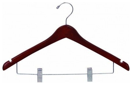 Wooden Curved Combo Hanger, Walnut/Chrome Finish, Box of 25