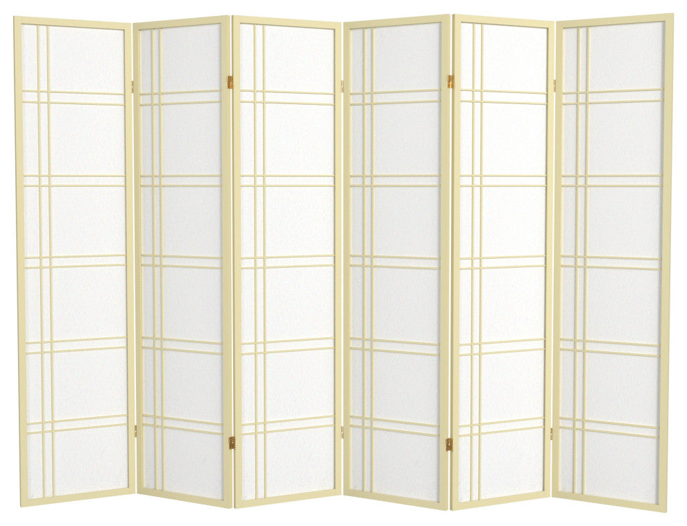 6' Tall Double Cross Shoji Screen, Special Edition, Ivory, 6 Panels