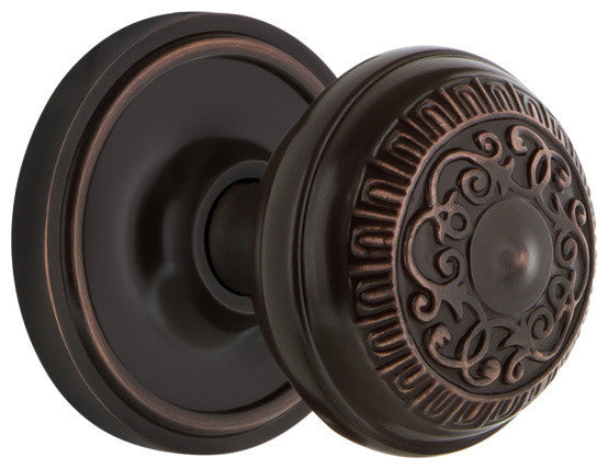 Classic Rosette Privacy Egg & Dart Knob, Timeless Bronze, Backset Size: 2.75"