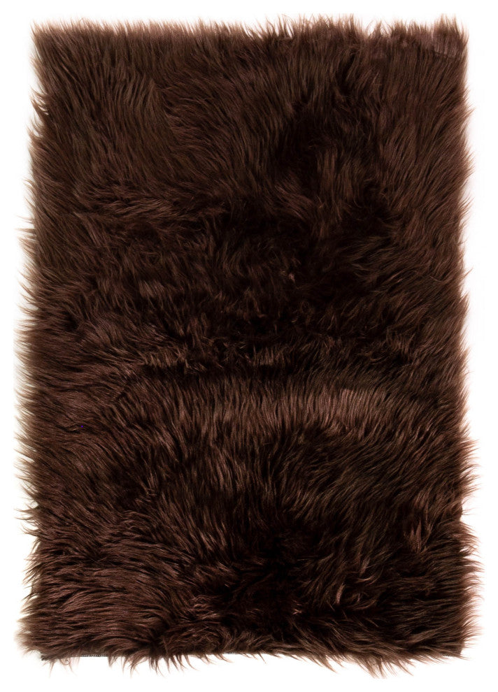 Plush and Soft Faux Sheepskin Fur Shag Area Rug, Dark Brown, 4' X 6'