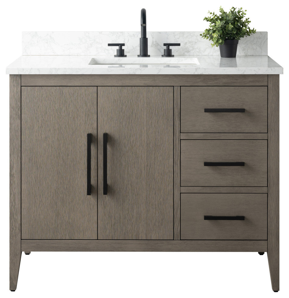 Vanity Art Bathroom Vanity With Sink, Driftwood Gray, 42", Single Sink, Matte Black