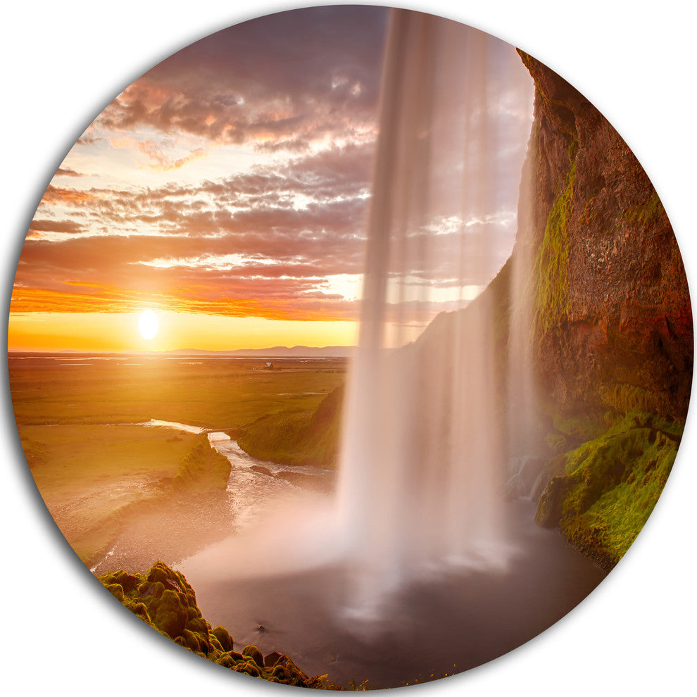 Seljalandsfoss Waterfall At Sunset, Landscape Round Wall Art, 23"