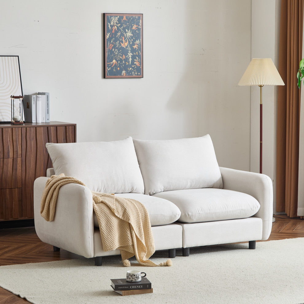 GDF Studio Upholstered Modular Sectional Sofa Set, White Sand, 2 Seater