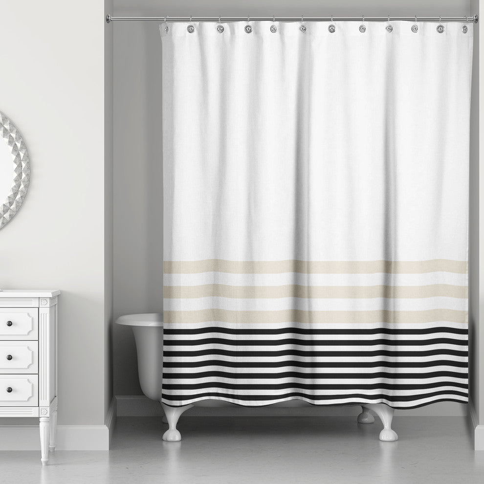 Beige and Black Stripes 71x74 Shower Curtain