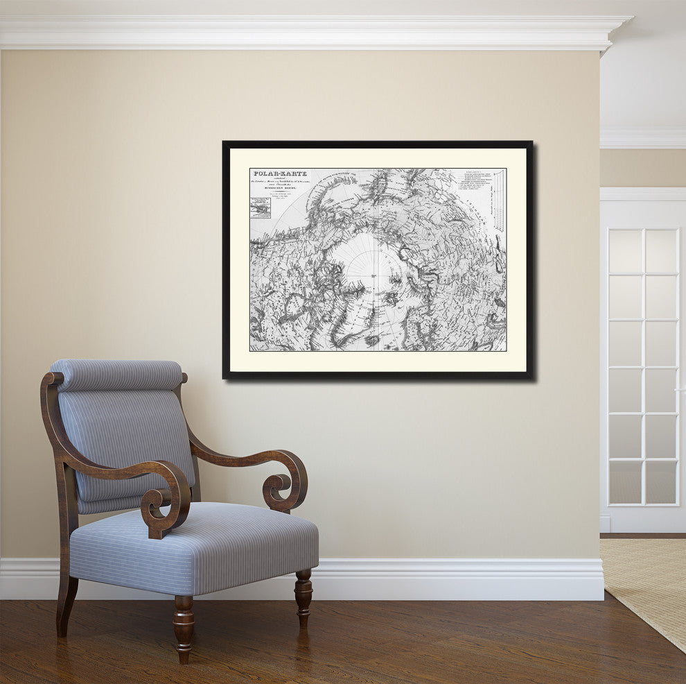 North Pole Stieler Vintage B&W Map Canvas Print, 28"x37"