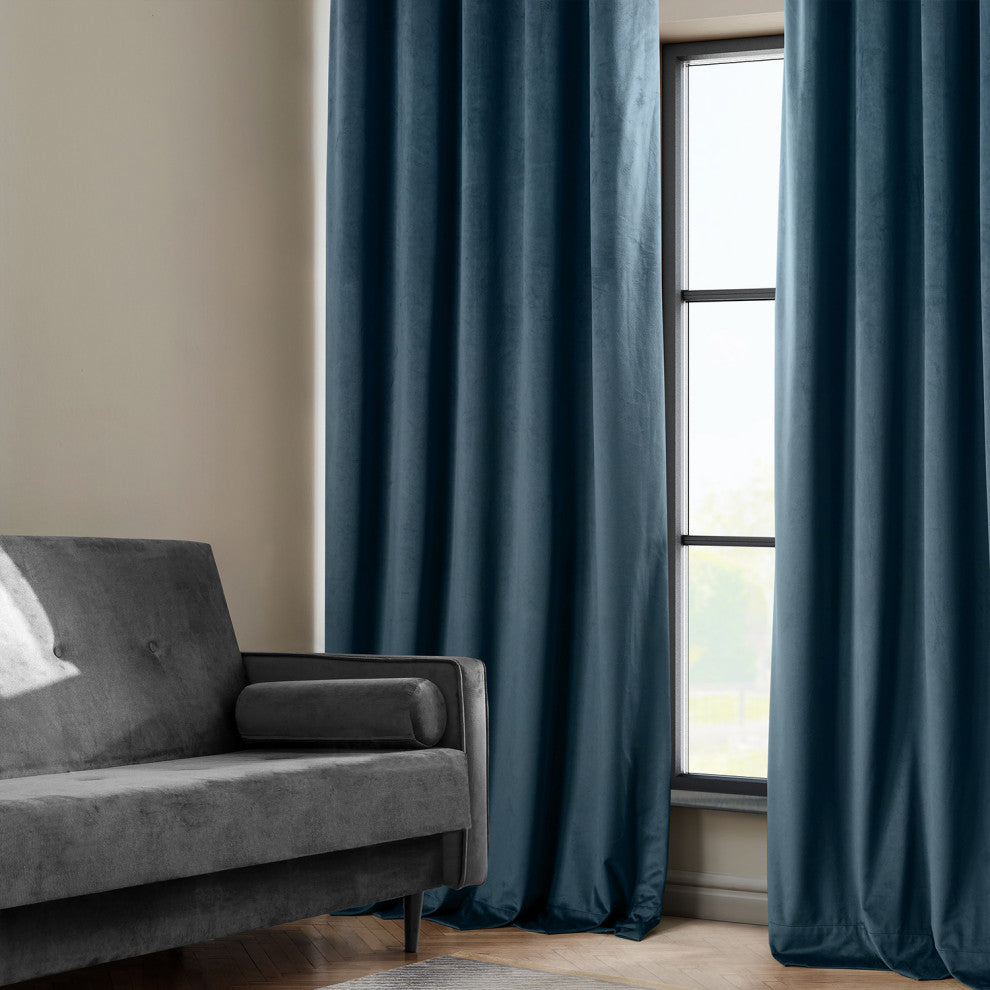 Heritage Plush Velvet Curtain Single Panel, Avalon Blue, 50"x108"