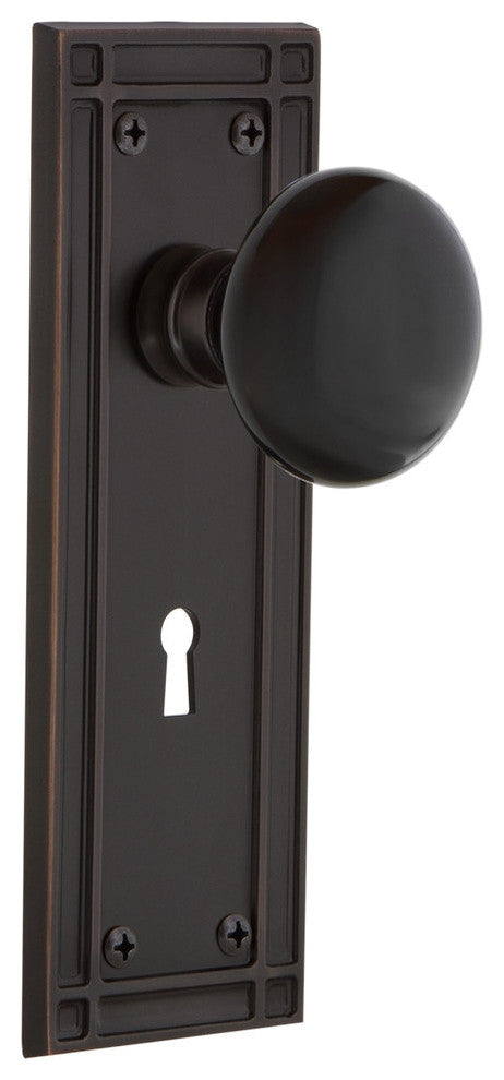 Mission Plate Interior Mortise Black Porcelain Door Knob, Timeless Bronze
