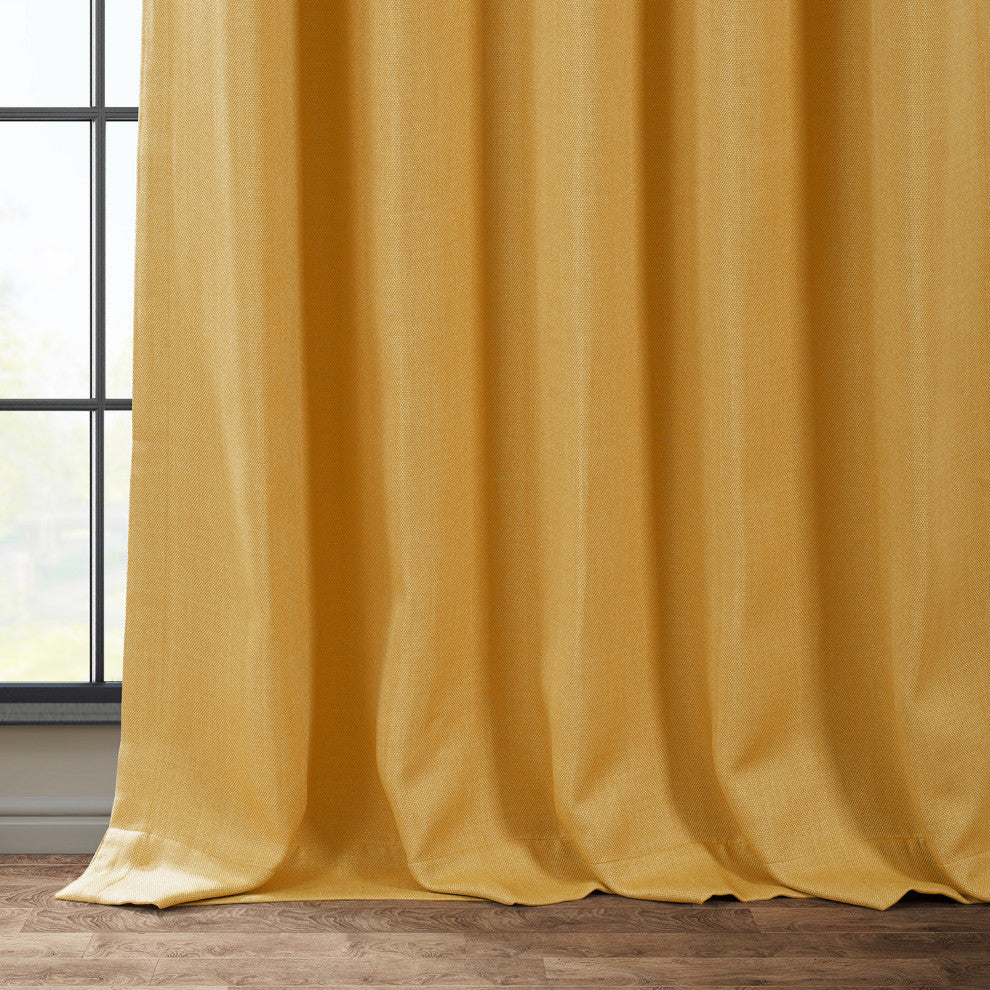 Faux Linen Darkening Curtain Single Panel, Dandelion Gold, 50"x120"