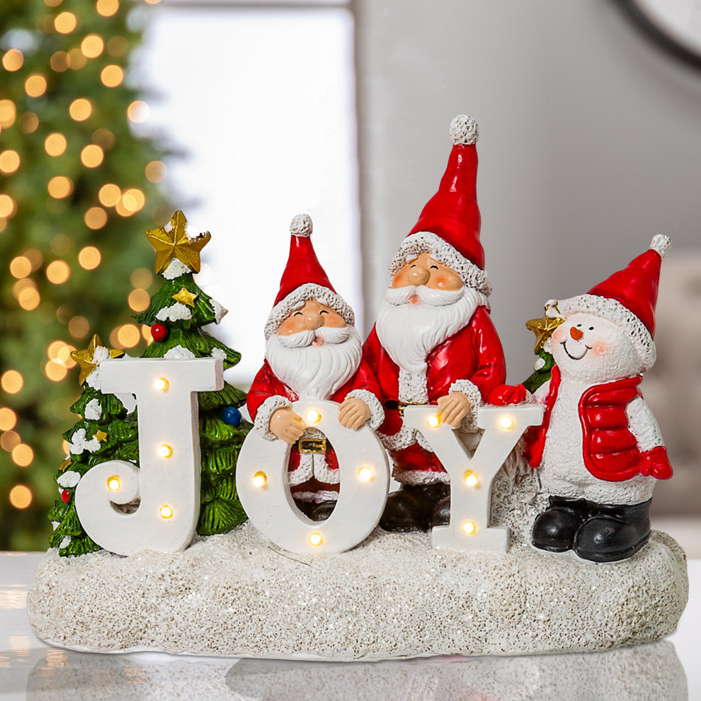 10" Santa and Snowman Tabletop Sign With Joy