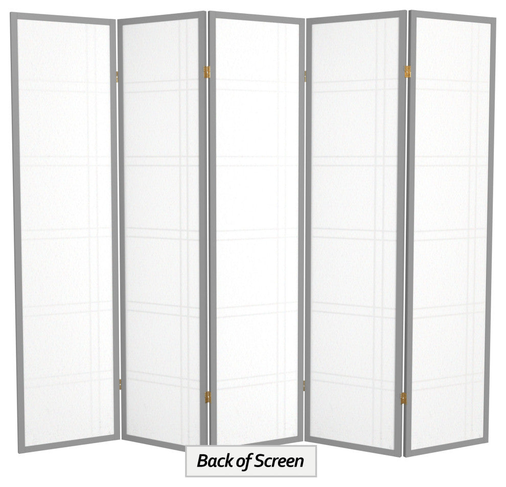 6' Tall Double Cross Shoji Screen, Special Edition, Gray, 5 Panels