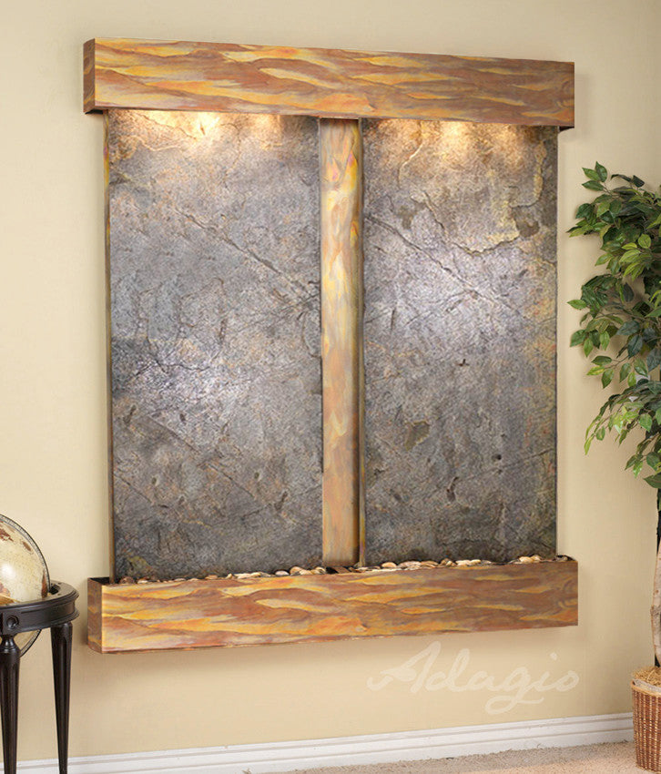 Cottonwood Falls Water Fountain, Green Featherstone, Rustic Copper, Square