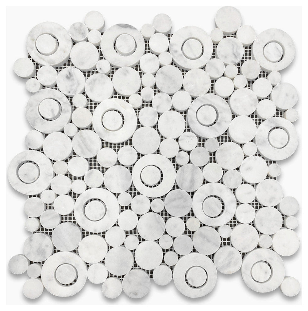 Bubble Mosaic Tile Carrara Venato Carrera Marble Circle Honed, 1 sheet