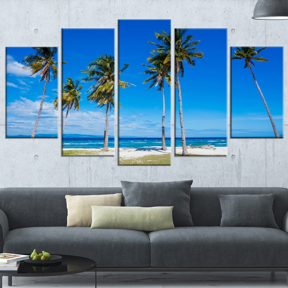 "Bright And Clear Tropical Beach" Seascape Art Canvas, 5 Panels, 60"x32"