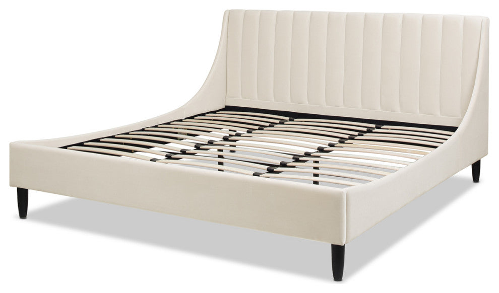 Aspen Modern Vertical Tufted Upholstered Platform Bed, French Beige Performance Velvet, King