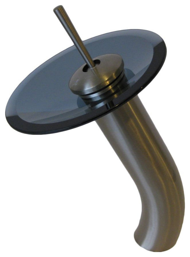 Novatto GF-001BN-S Vessel Faucet With Smoke Colored Glass, Brushed Nickel