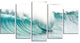 "Massive Blue Waves Breaking Beach" Seascape Wall Art, 5 Panels, 60"x32"