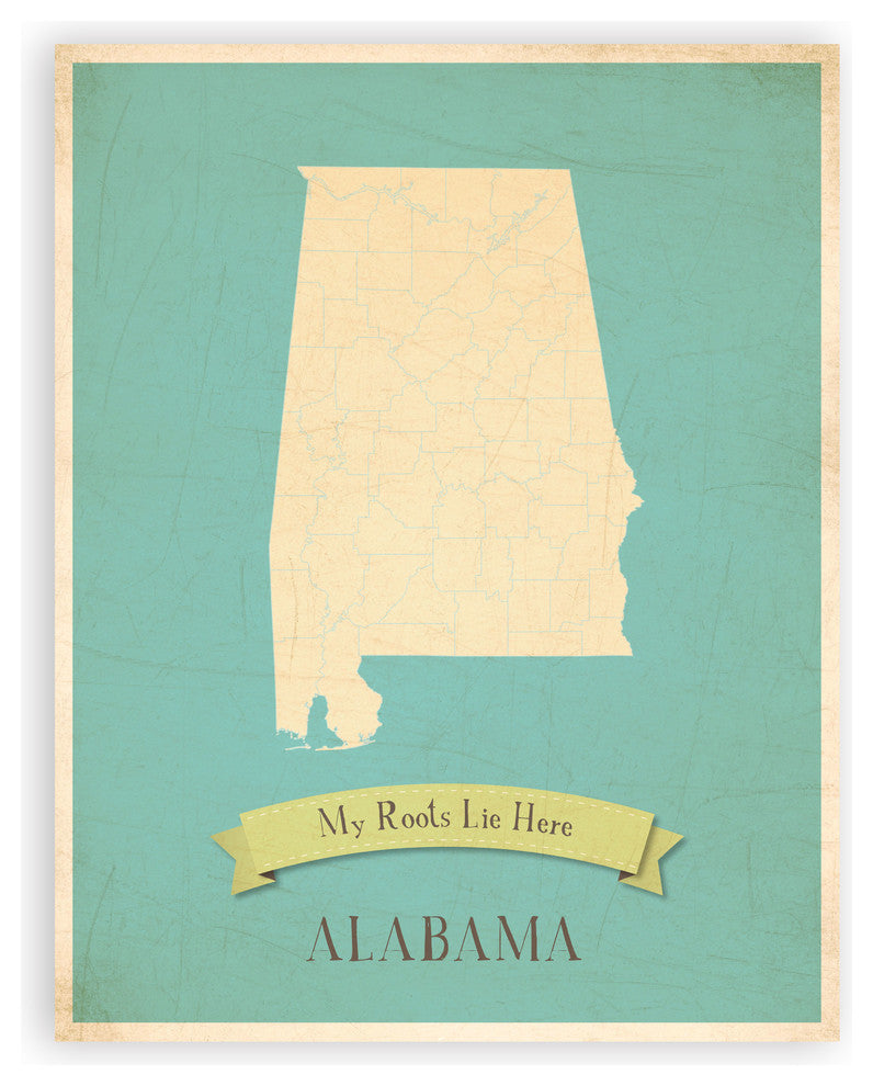My Roots Alabama State Map Paper Print, 12x18