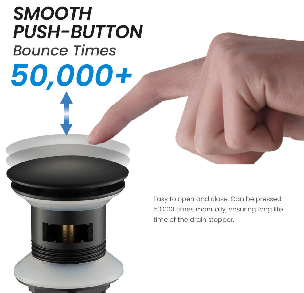 Pop Up Drain Stopper Full Cover with overflow "“ KPW102, Matte Black