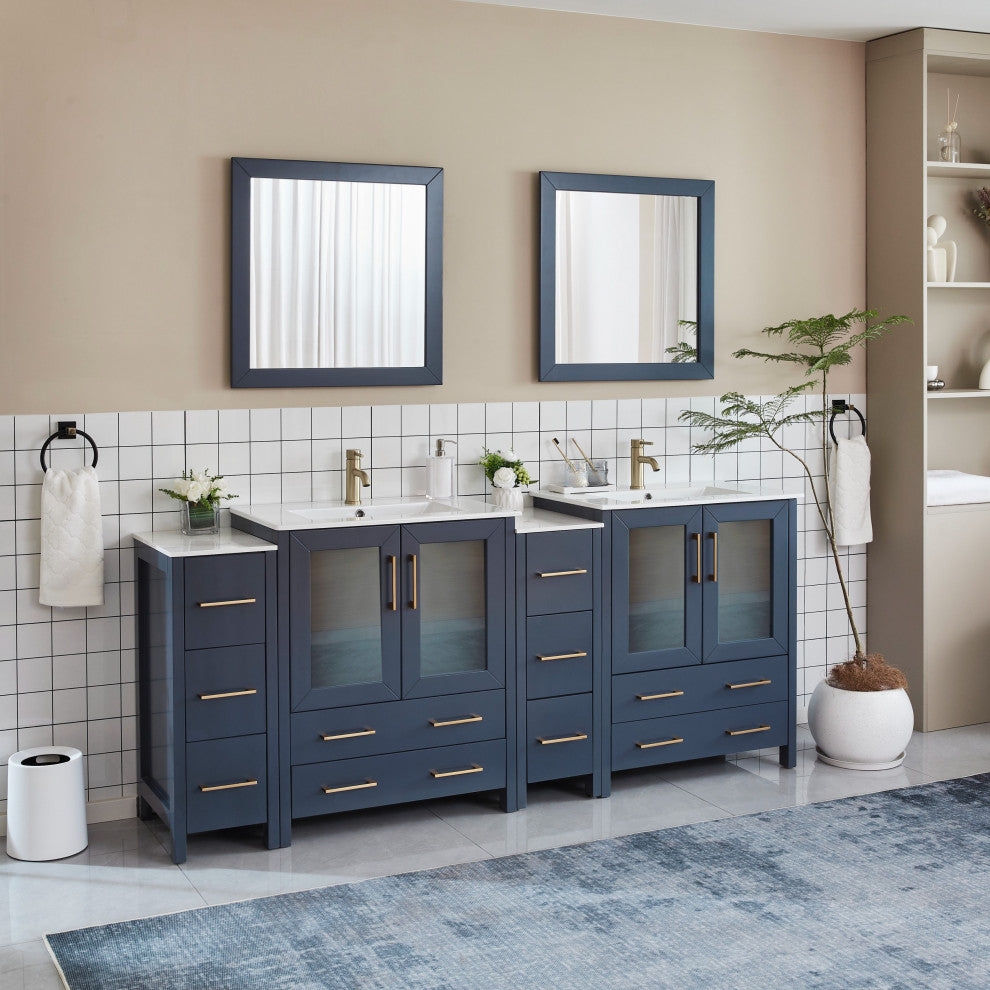 Vanity Art Vanity Set With Ceramic Top, 84", Blue