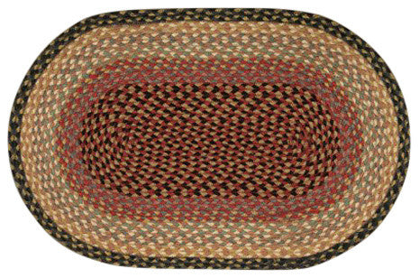 Burgundy/Gray/Cream Oval Braided Rug, 8'x11'