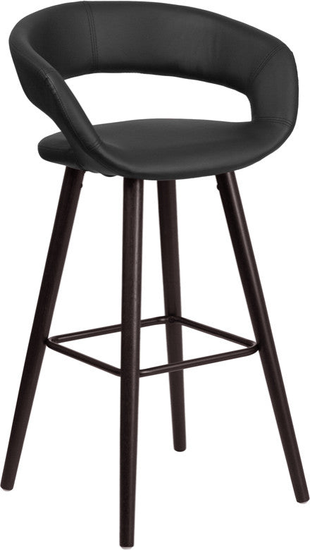Modern 29" High Contemporary Cappuccino Wood Barstool in Black Vinyl