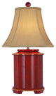 Chinese Red Lacquer Wooden Pagoda Style Table Lamp 25"