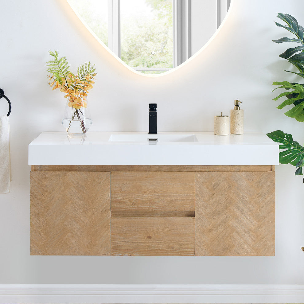 Siena Wall-mounted Single Bath Vanity, Light Brown, 48inch, No Mirror