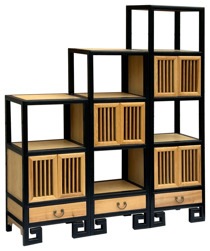 Set of 3 Black Tan Shutter Doors Display Cabinet Bookcase Room Divider Hws4398