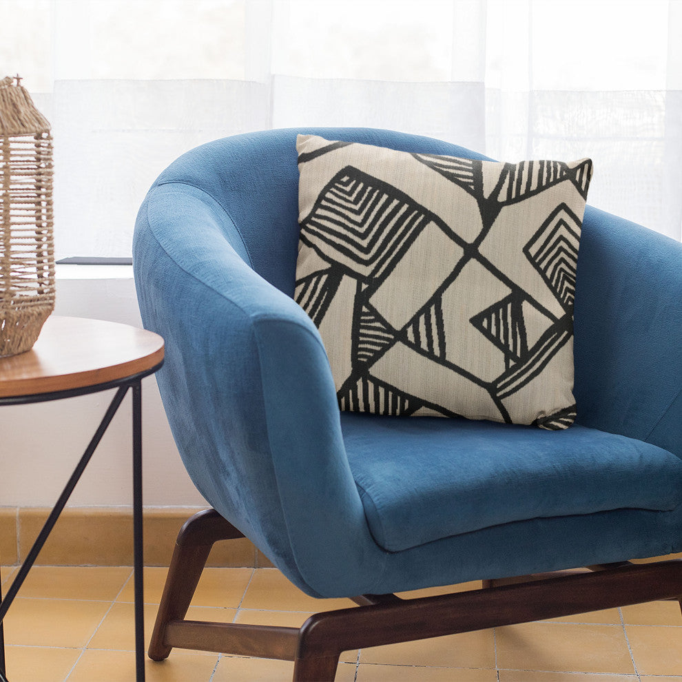 Plutus Black Beige Architecture Geometric Luxury Throw Pillow, 22"x22"