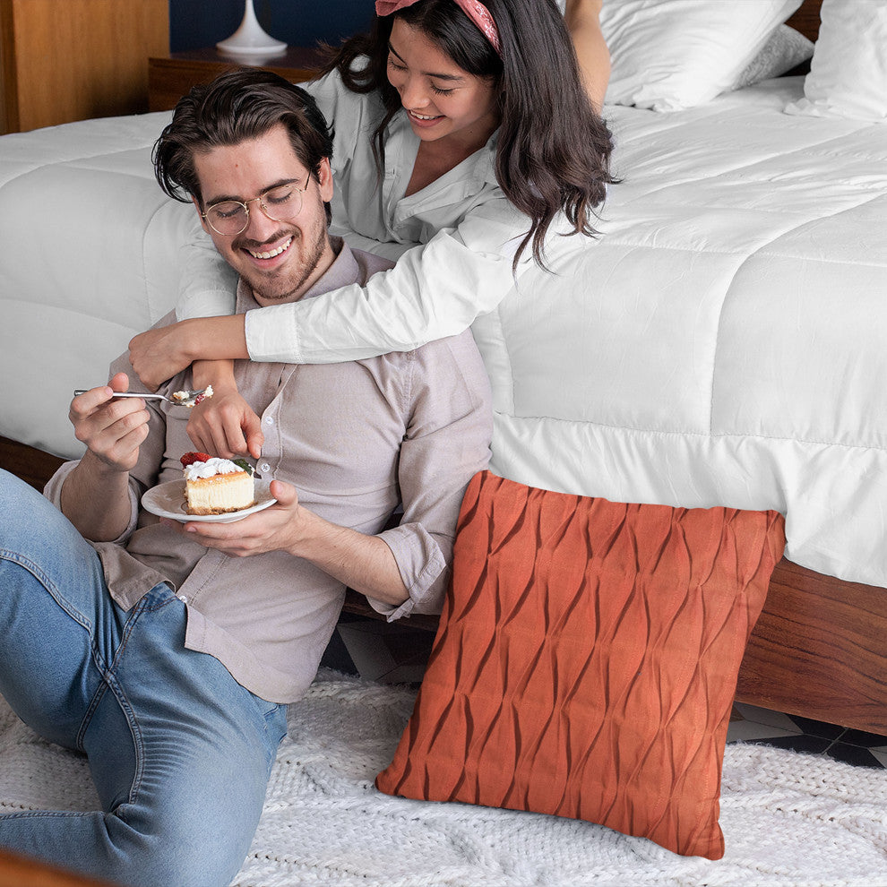 Plutus Red Tucked Solid Color Luxury Throw Pillow, 26"x26"