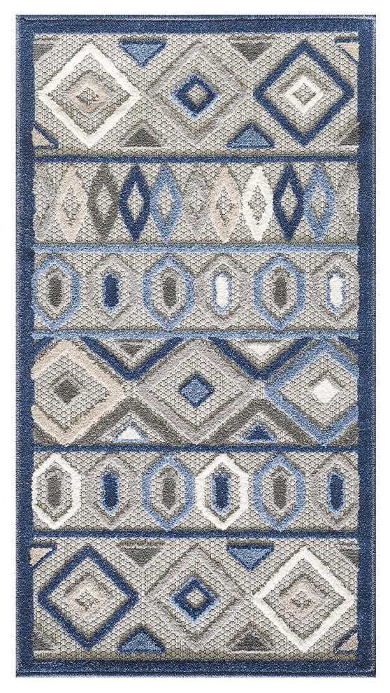 8' Round Blue And Gray Round Abstract Stain Resistant Indoor Outdoor Area Rug