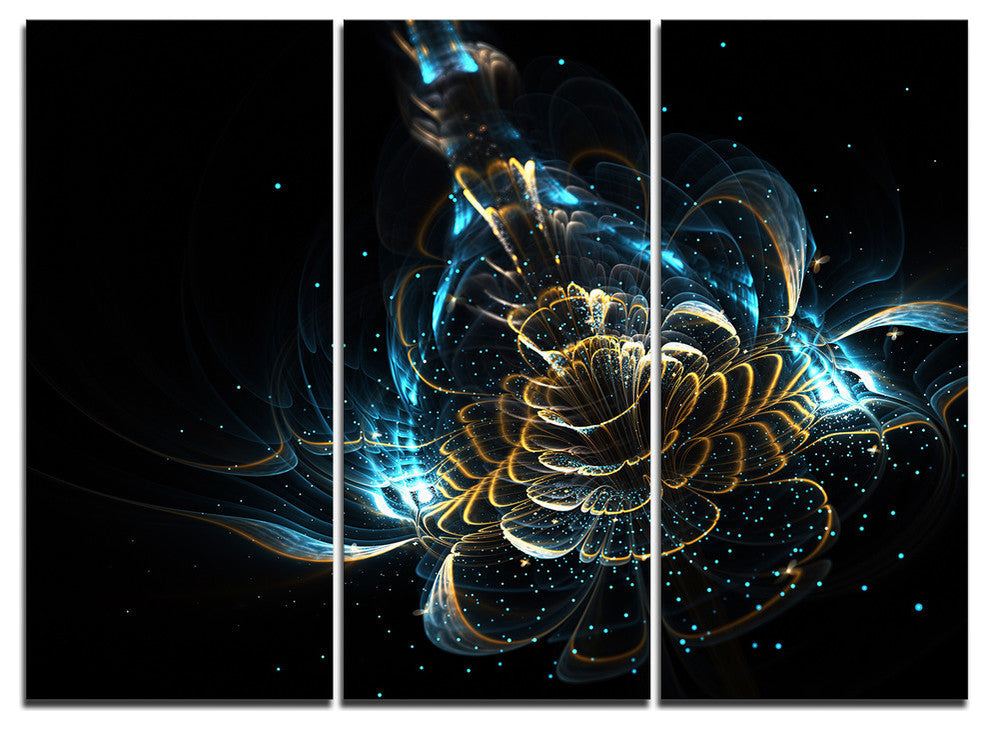 "Green and Yellow Shiny Fractal Flower" Metal Wall Art, 3 Panels, 36"x28"