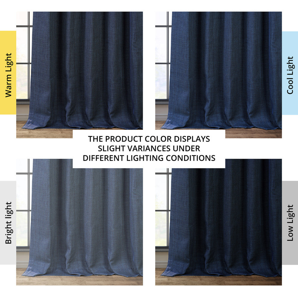 Faux Linen Darkening Curtain Single Panel, Indigo, 50"x96"