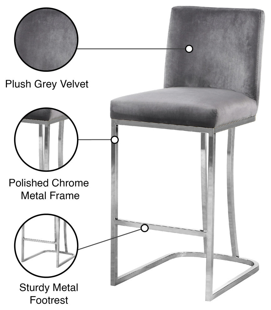 Heidi Upholstered Counter Stool, Gray, Chrome, Velvet