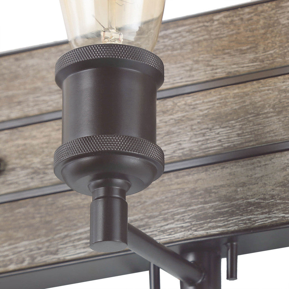 LNC 3-Light Industrial Farmhouse Wall Light, Exposed Bulbs, Wood Backplate